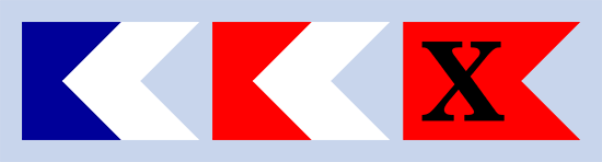 House flags for the Swallowtail Blue, Swallowtail Red, and Black 'X' Lines