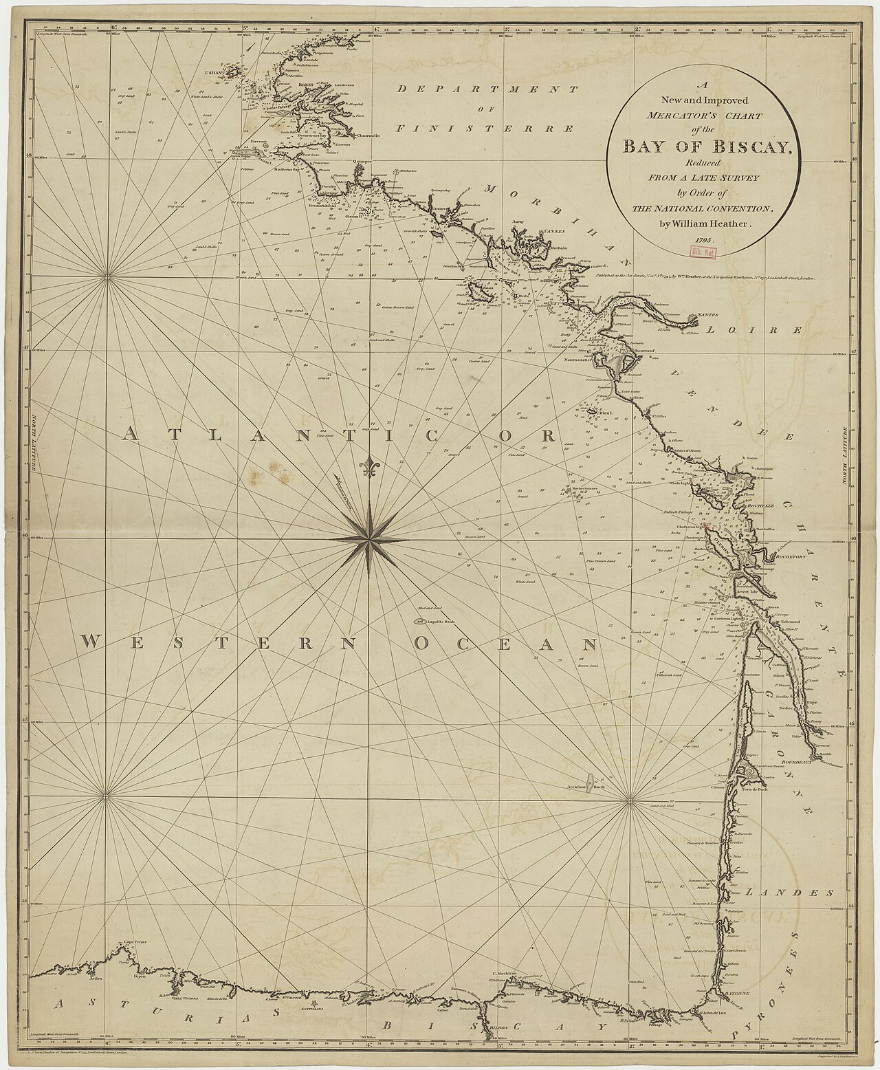 William Heather's chart of the Bay of Biscay, published in London in 1795